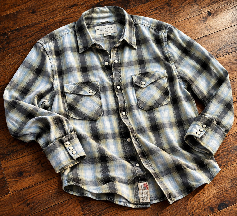 Polo Denim & Supply Ralph Lauren Western Pearl Snap Plaid Shirt Men’s XL EUC